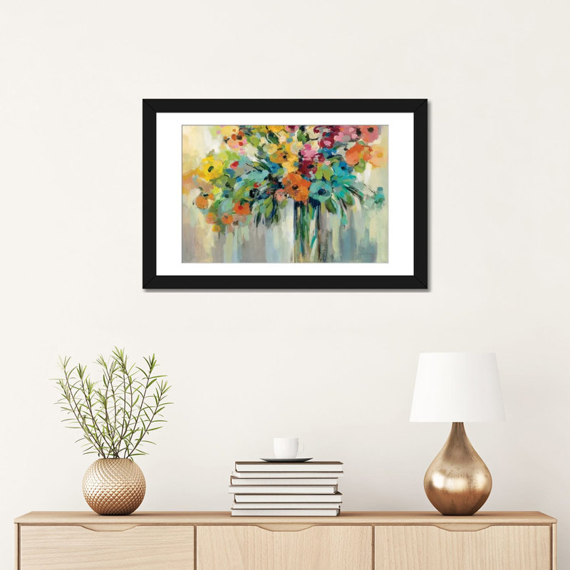 Nuage de fleurs par Silvia Vassileva - impression, H 16 po x l 24 po x P 1 po, Papier avec cadre noir flottant, Pas de tapis