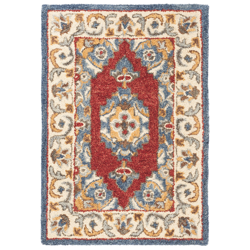 Tapis oriental bleu en laine / coton touffeté à la main Antiquity, Rectangle 2 pi x 3 pi