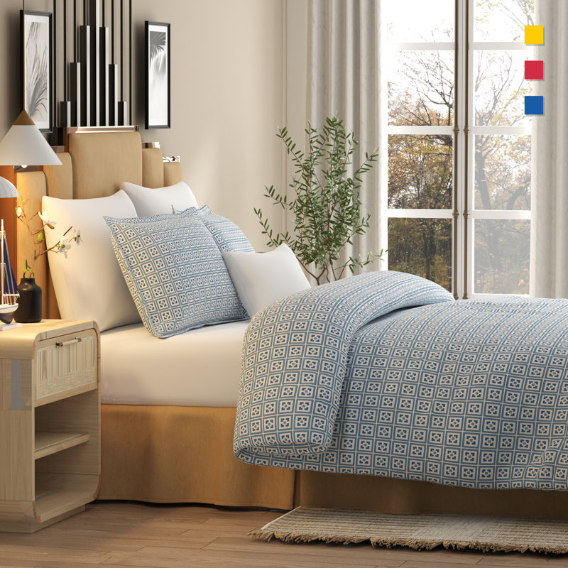 Color Sense 100% Cotton Percale 3-Piece Printed Duvet Cover Set, Full Duvet Cover + 2 Standard Shams, Ruhani Abstract