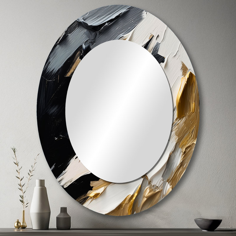 Golden Wave Reflections V - Large Oval Wall Mirror On Metal, 43" x 33"