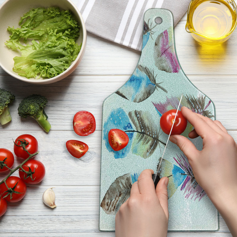 Ambesonne Feather Tempered Glass Cutting Board Abstract Boho Art Multicolor