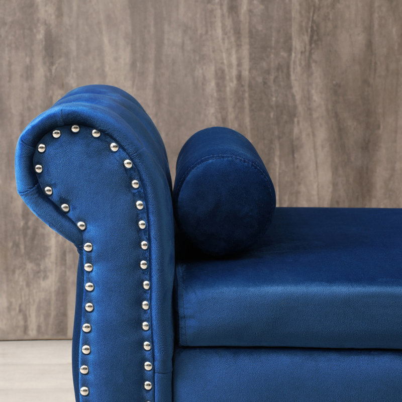Repose-pieds rembourré McCrackin, Velours bleu