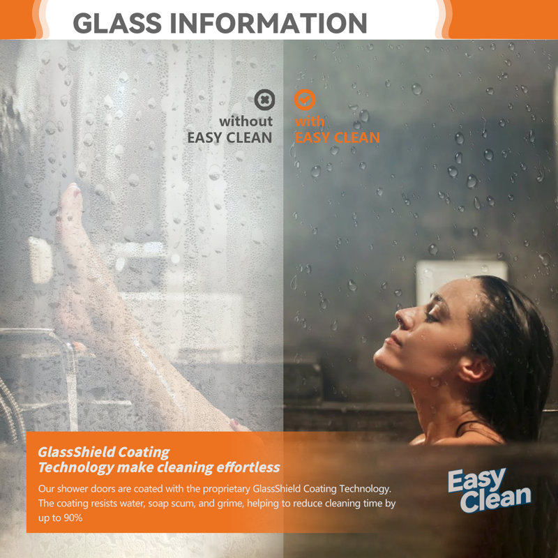 56" to 60" W x 72" H Semi-Frameless Double Sliding Shower Door with Easy-to-Clean Coating, Adjustable Width Bypass Bath Enclosure featuring 1/4" Tempered Glass, Brushed Nickel