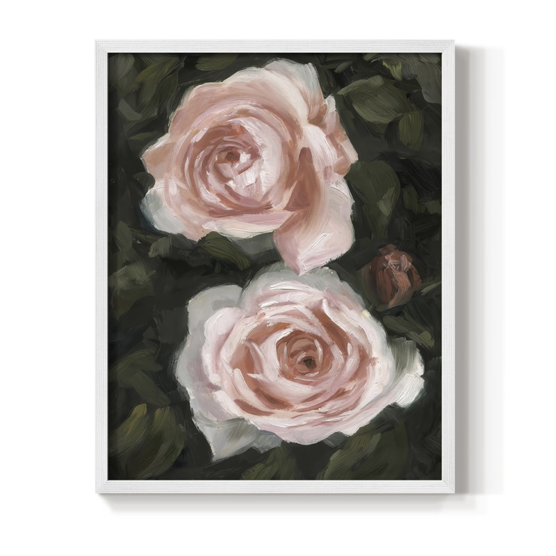 «Peachy Roses I», reproduction encadrée - bois massif, H 11 po x l 9 po, Blanc