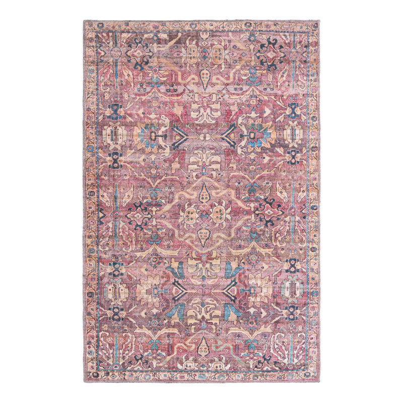 Tapis rose tissé à la machine Gwaltney, Rectangle 4 pi 1 po x 6 pi 1 po
