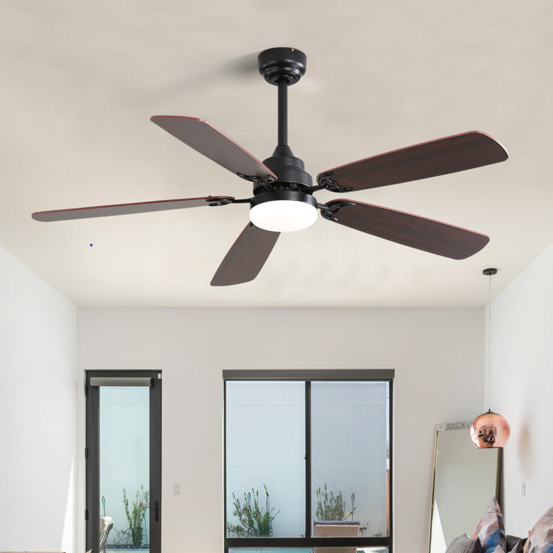 Shalese 52'' Ceiling Fan with LED Lights, Matte Black, Walnut