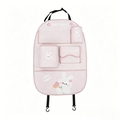 Multifunctional Car Seat Back Organizer with Tissue Box Garbage Bin and Multi Storage Pockets for Kids Rear Seat Travel Use