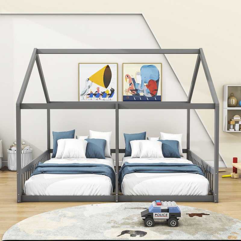 Lits plateforme simple avec lattes Pevely, gris
