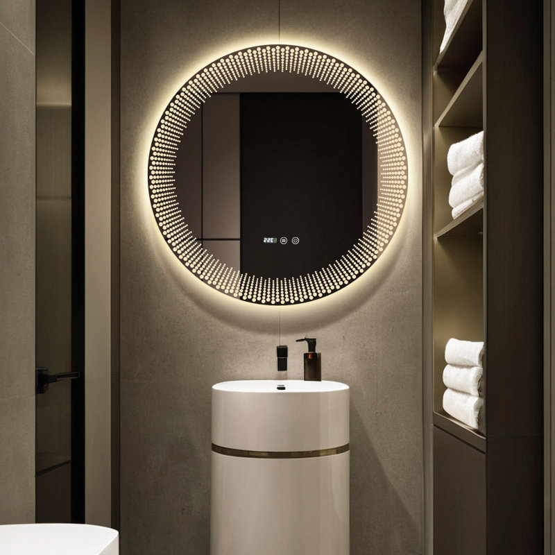 Frameless Round LED Smart Mirror With Laser Engraving Pattern