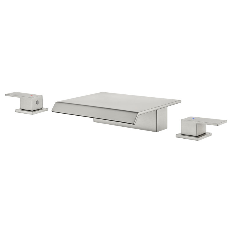 Deck Mounted Waterfall Roman Tub Faucet 2 Handle athtub Faucet Set, Brushed Nickel