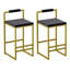 Ensemble de 2 tabourets de bar avec dossier et repose-pieds, chaises de salle à manger rembourrées en velours pour îlot de cuisine (doré et gris)