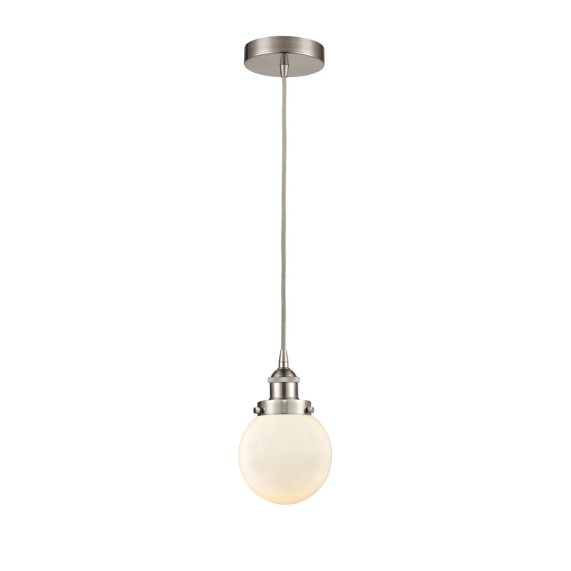 Frederick 1 - Light Single Pendant, White, 9.5" H x 6" W x 6" D, Brushed Satin Nickel