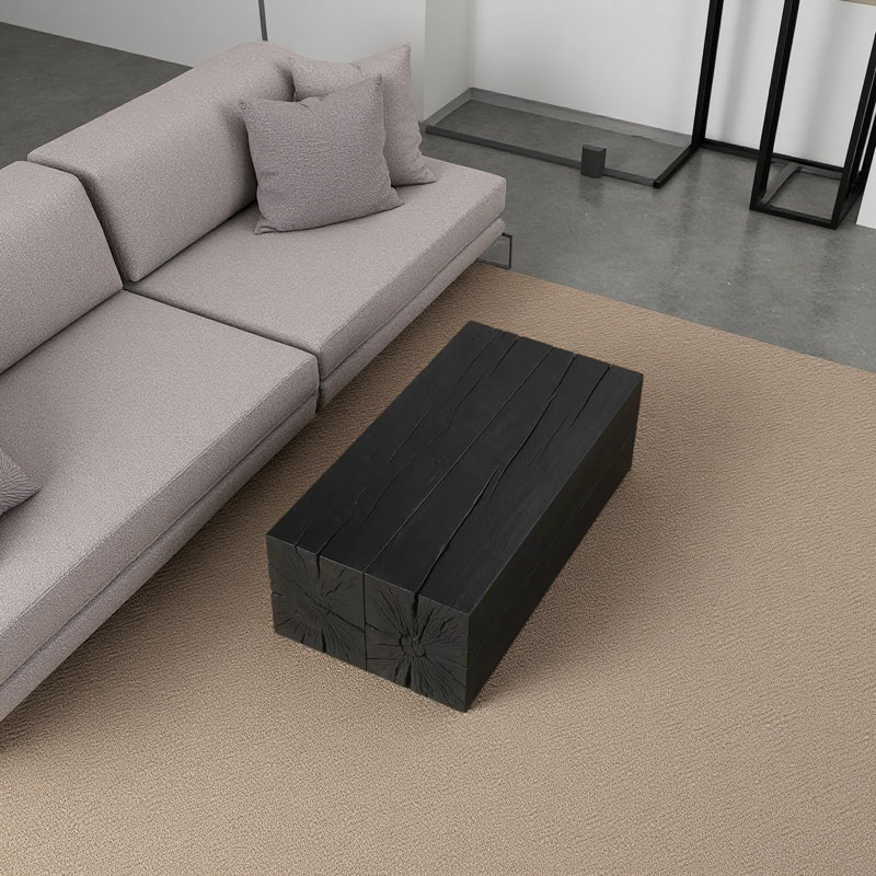 Table à thé moderne en bois carbonisé, H 12,6 po x L 55,12 po x l 23,62 po