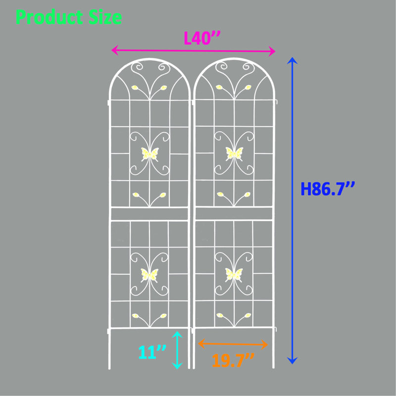 Paquet de 2 treillis de jardin en métal antirouille de 86,7 po x 19,7 po, blanc crème pour paquet de fleurs 86,7 po x 19,7 po, support à plantes d'extérieur