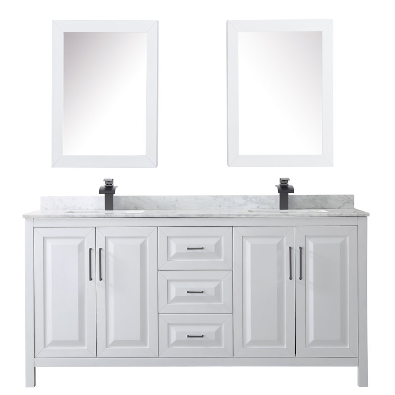 Daria 72'' W Double Vanity, White, Polished Chrome, White Cultured Marble