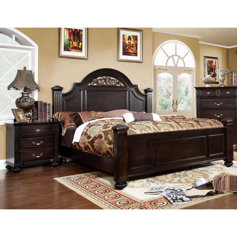Aime Wood Bedroom Set, Queen, 2 Pcs: Bed, Nightstand, Brown