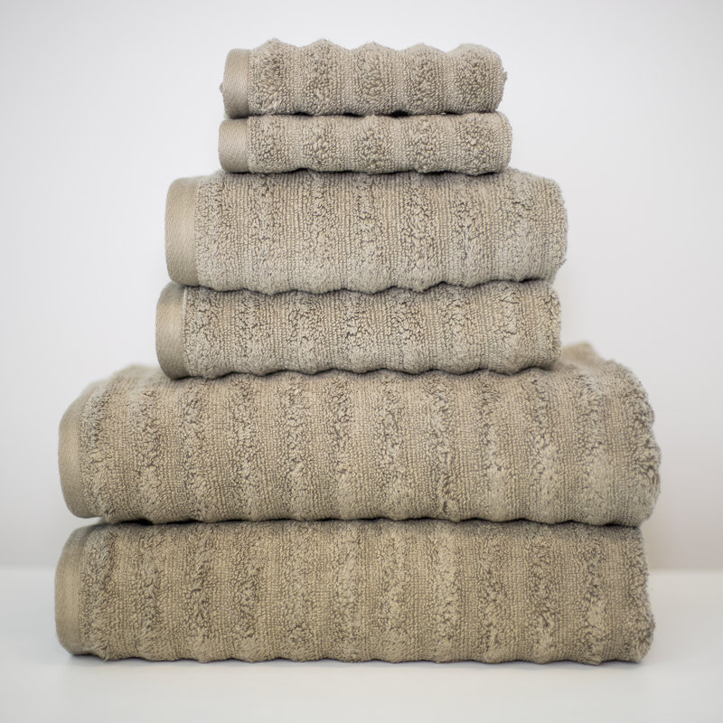 Modern Threads Spa Collection 6-Piece Ultra Soft Quick-Dry 550GSM 100% Combed Cotton Wavy Towel Set, Taupe