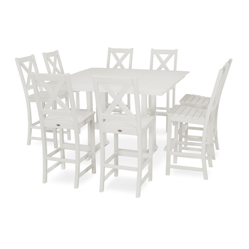 Braxton 9-Piece Farmhouse Trestle Bar Set, White