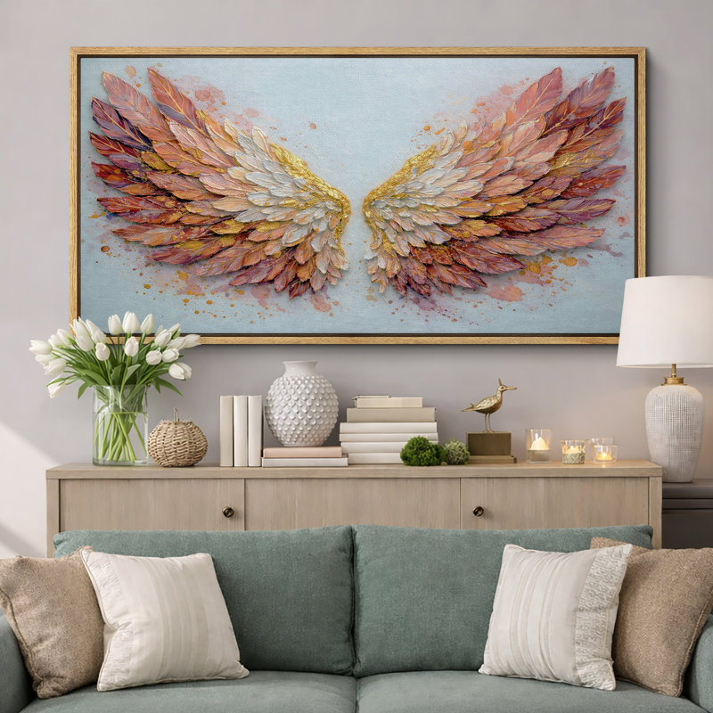 «Warm Toned Angel Wings», impression abstraite sur toile, impression sur toile encadrée, 30" H x 60" W x 1.5" D, Natural