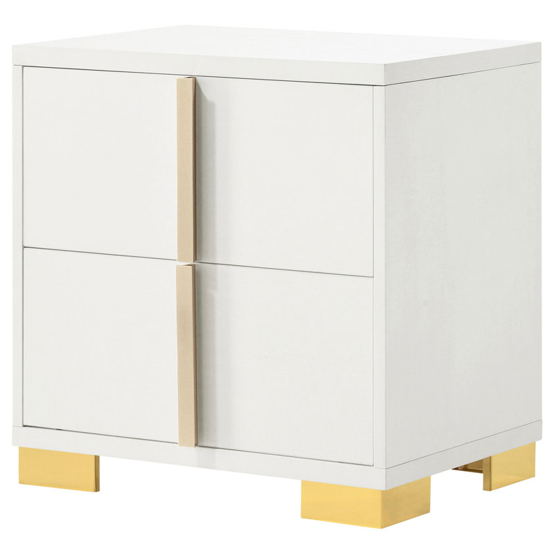 White and Gold Modern 2-Drawer Nightstand