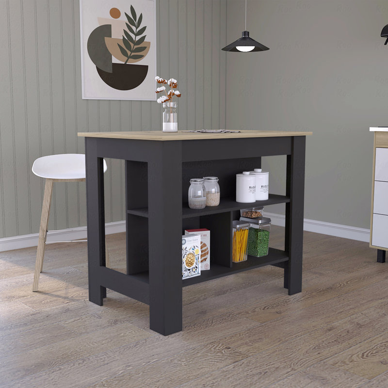 Kitchen Island, Four Legs, Three Shelves