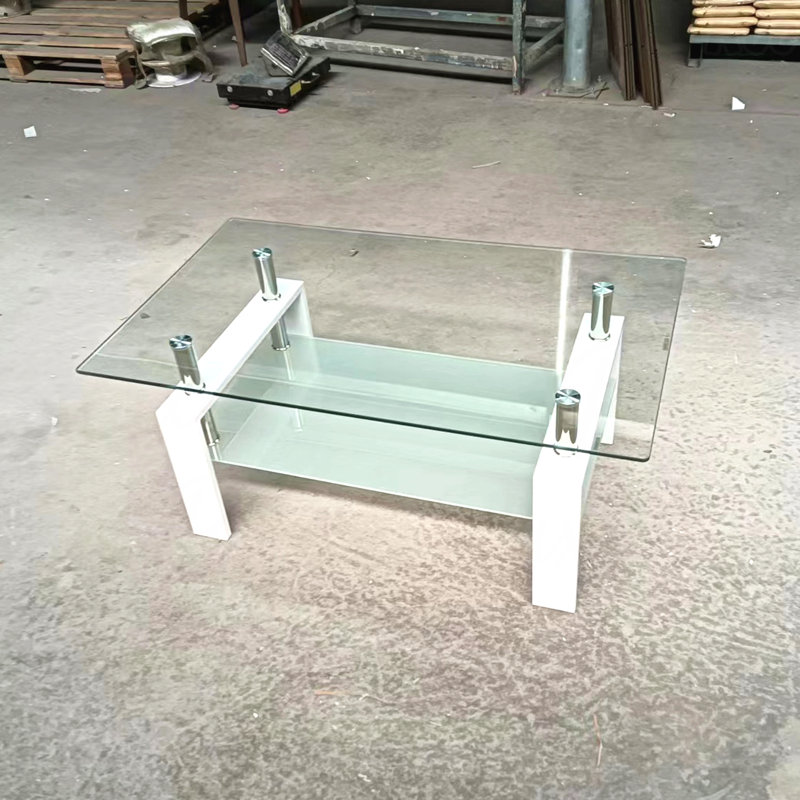 Table basse de salon en verre trempé transparent à 2 niveaux, Noir