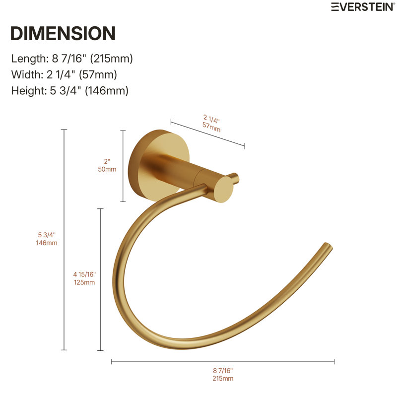 Wall-Mount Towel Ring Bath Hardware Accessory, Brushed Gold