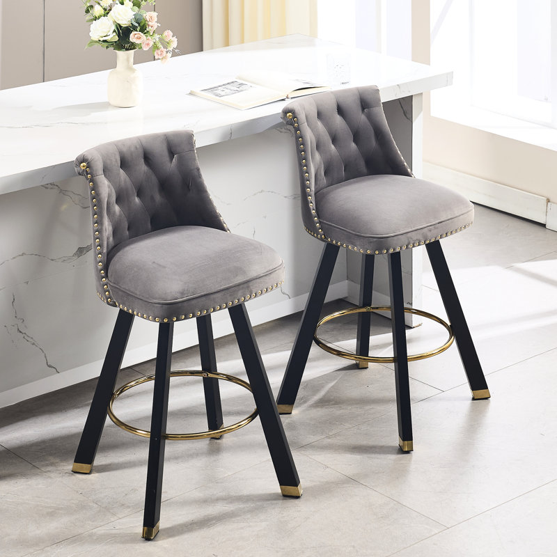 2 pièces de sièges carrés en velours gris foncé, rotation à 360 °, anneau de traction arrière amovible et tabourets décoratifs à rivets, boucle décorative
