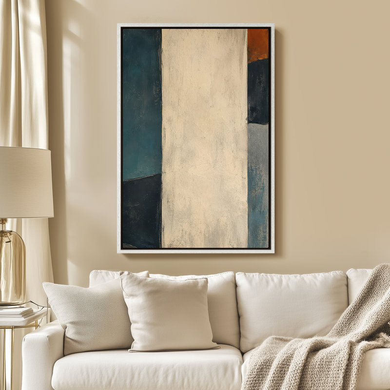 Art mural encadré sur toile - Composition abstraite minimaliste dans des tons bleus et neutres - 16 po x 24 po, 24 po x 36 po
