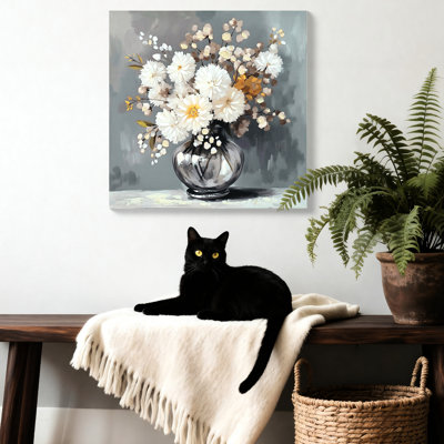 24X24 Inch Ready - To Hang Floral Wall Art Of White For Bathroom And Kitchen Retro Landscape Canvas Foyer