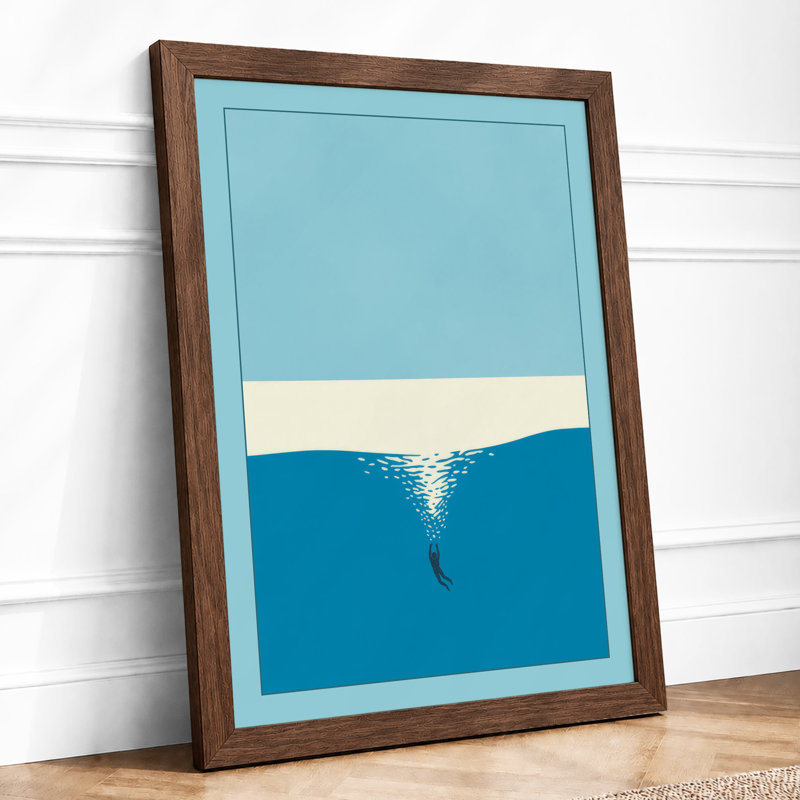 Whale in Open Water Minimalist - Framed Print, Walnut, A4 - 29.7 x 21.0 cm