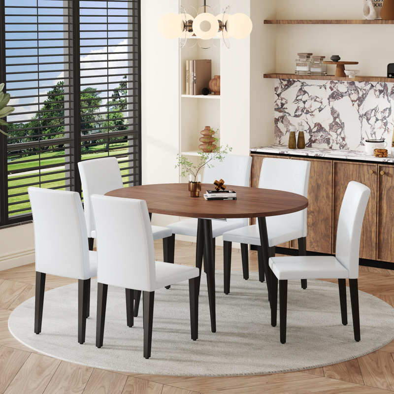 Ensemble de table de salle à manger extensible de 42 à 54 po avec chaises rembourrées confortables, Blanc