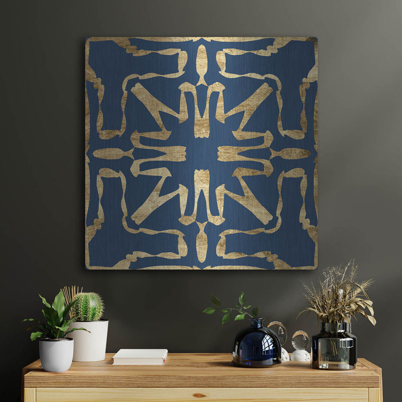  «Motif On Blue 7» par Alonzo Saunders, art mural en métal, 24 po x 24 po, H 24 po x l 24 po