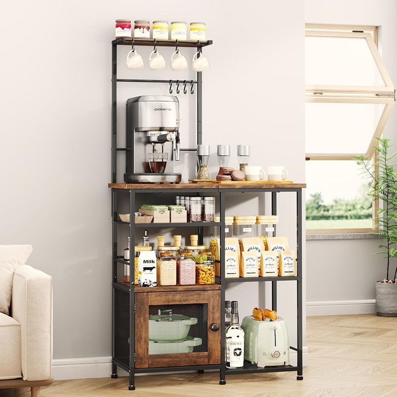 Armoire-bar Bakers Rack avec crochets et tablettes de rangement
