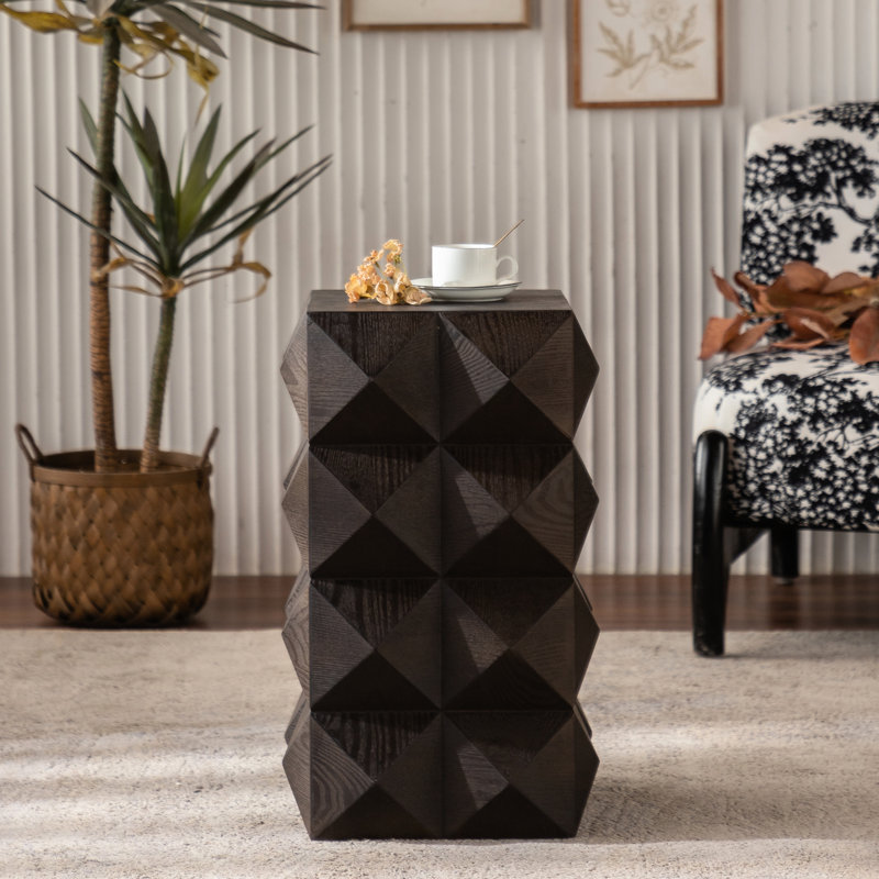 Table d'appoint de 23,2 po de hauteur et en bois massif, brun avec table de gaufrage 3D, hauteur, finition rétro