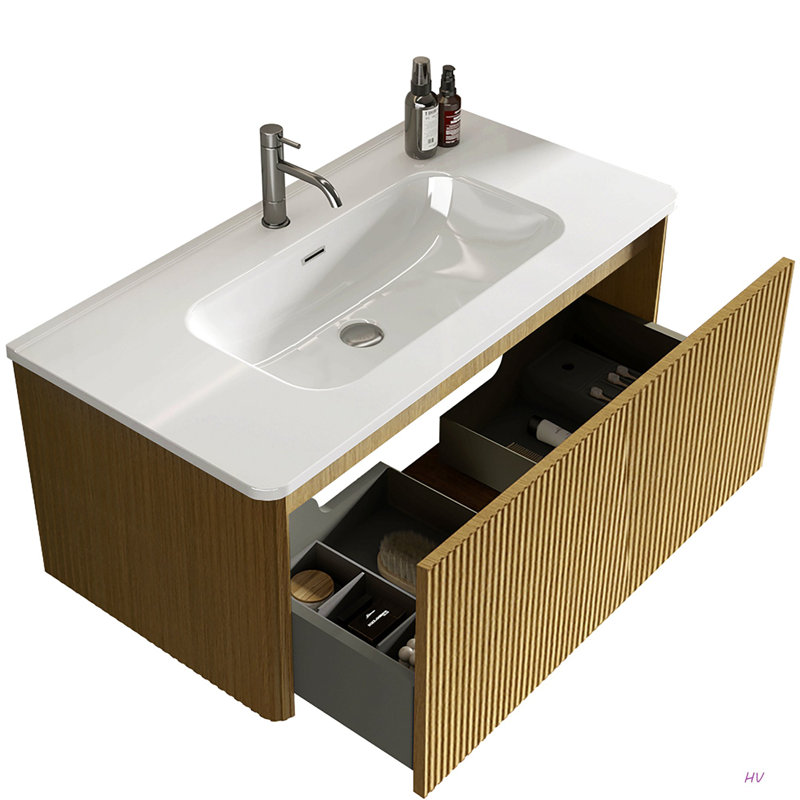 Meuble-lavabo rayé 36 po avec lavabo en céramique, meuble-lavabo mural flottant pour salle de bain moderne, lavabo une pièce sans drain, pré-assemblé