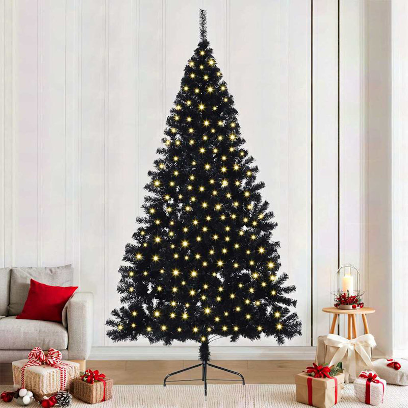 7.87' H Lighted Artificial Christmas Tree, Black, 240 cm, without Baubles