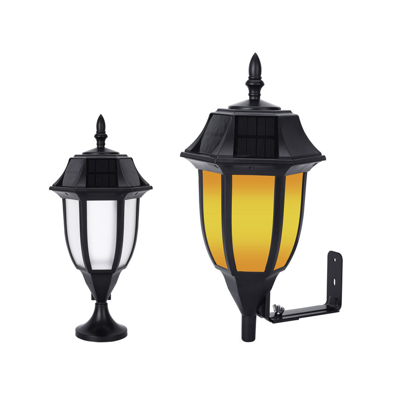 Outdoor Solar LED Traditional Style Wall Light, Flame Effect