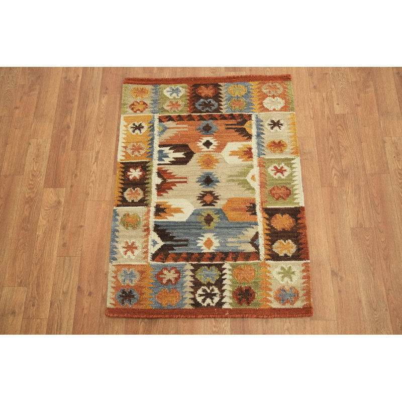 Tapis 100% laine tissé à la main à motif oriental tribal multicolore Southwestern