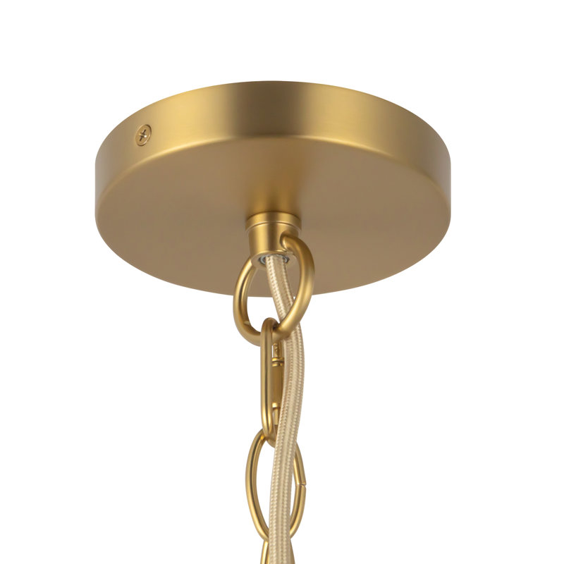 Lustre en or brossé 18 po Aahil avec verre côtelé transparent, Clear Ribbed Glass, Or brossé