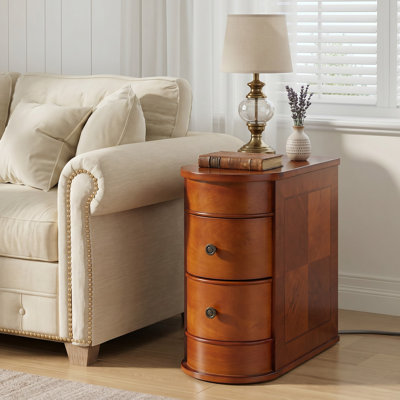 Solid Wood 2-Drawer End Table, Fully Assembled Bedside Table For Bedroom, Apartment, Living Room