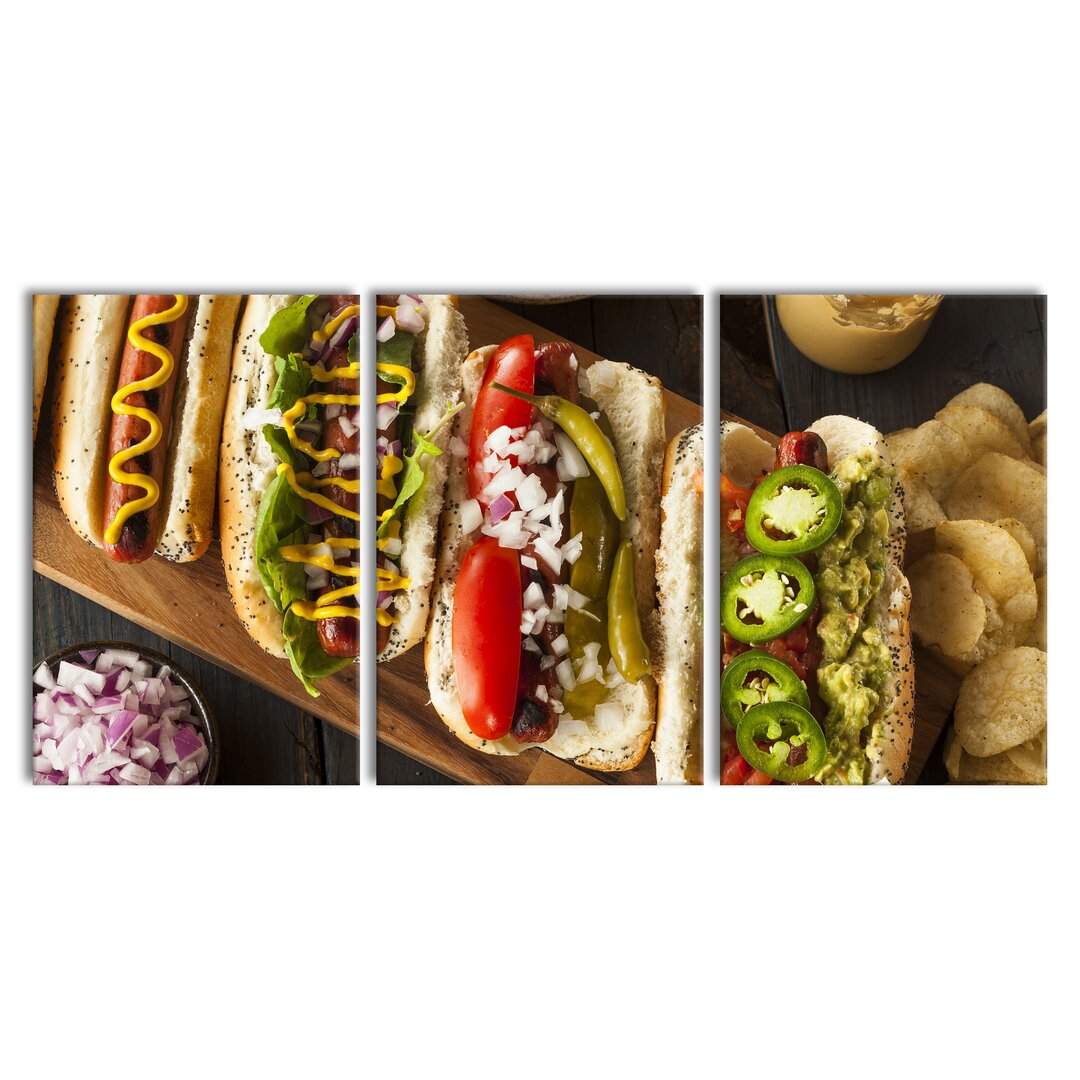 3-tlg. Leinwandbilder-Set Amerikanische Hotdogs