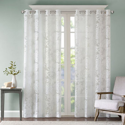 Palm Leaf Burnout Window Sheer – 50x63" Antique Silver Grommet Top Panel