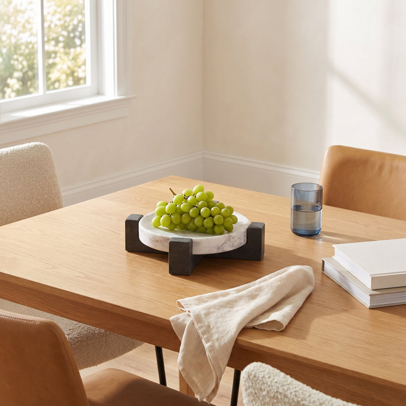 Besser Cole And Grey Marble Round Geometric Tray With Black X-Shaped Base, 2.6" H x 8.15" W x 8.1" D