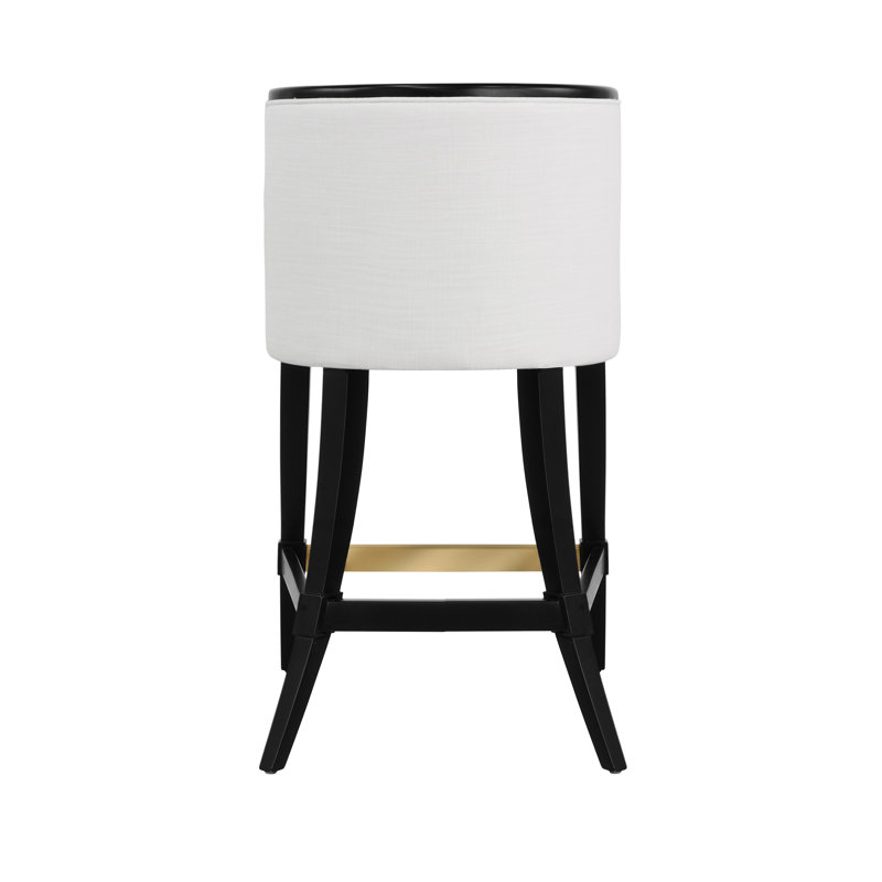 Tabouret de comptoir à pieds Klismos avec revêtement en lin blanc performance laqué noir mat, Noir