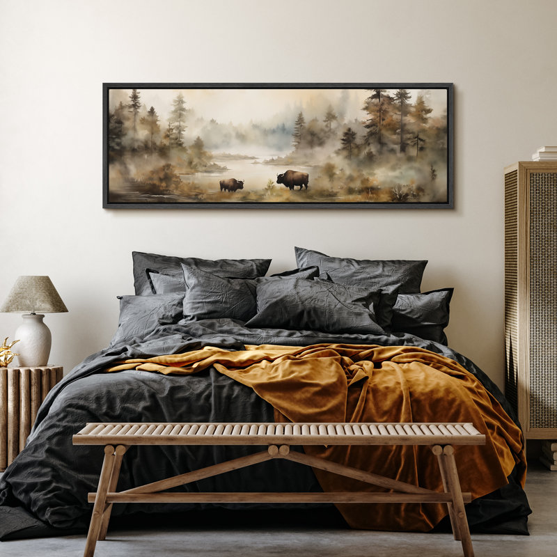 «Woodland Forest Landscape Misty Wilderness Autumnest Wildlife», reproduction d'art sur toile, H 20 po x l 60 po