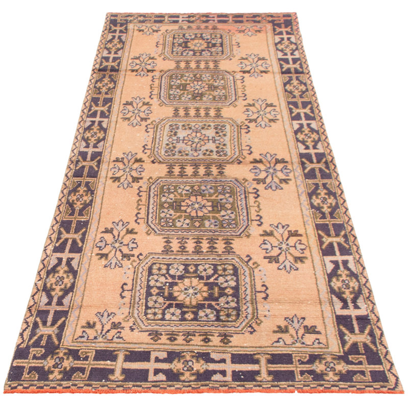 Tapis de couloir unique en laine noué à la main style années 1990 de 4 pi 4 po x 10 pi 11 po brun / ivoire Mominah