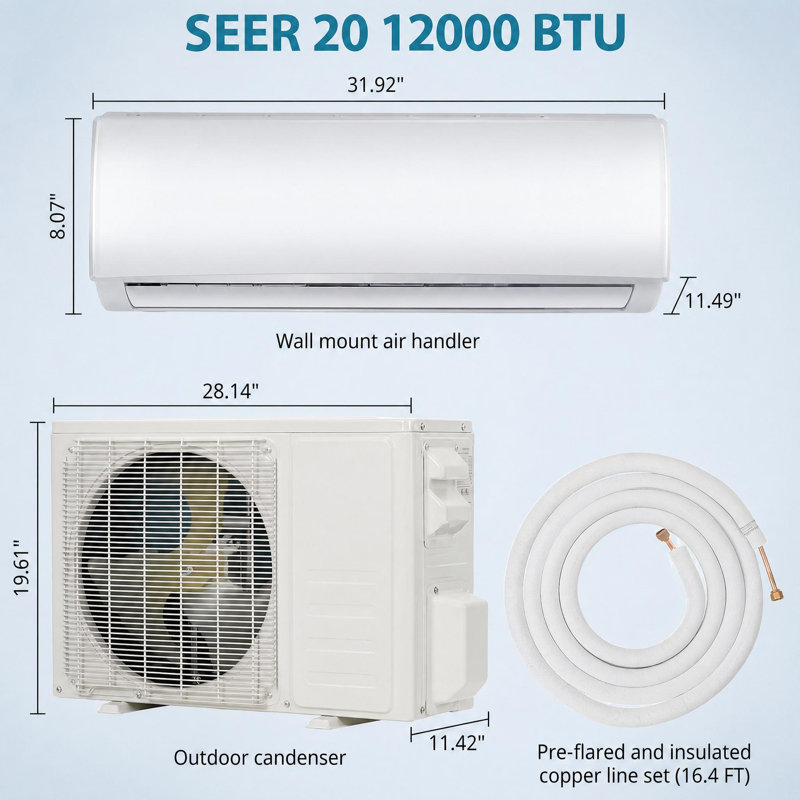 21 SEER2 12 000 BTU Mini pompe à chaleur alternative et à chaleur divisée, refroidit / chauffe jusqu'à 750 pieds carrés, 230 V