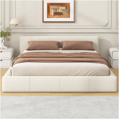 Lit rembourré beige élégant - le choix idéal pour votre chambre à coucher, lit double