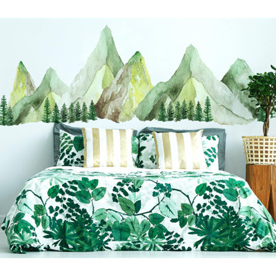 Large Mountain Wall Decals, Green Pine Tree Peel And Stick Vinyl...